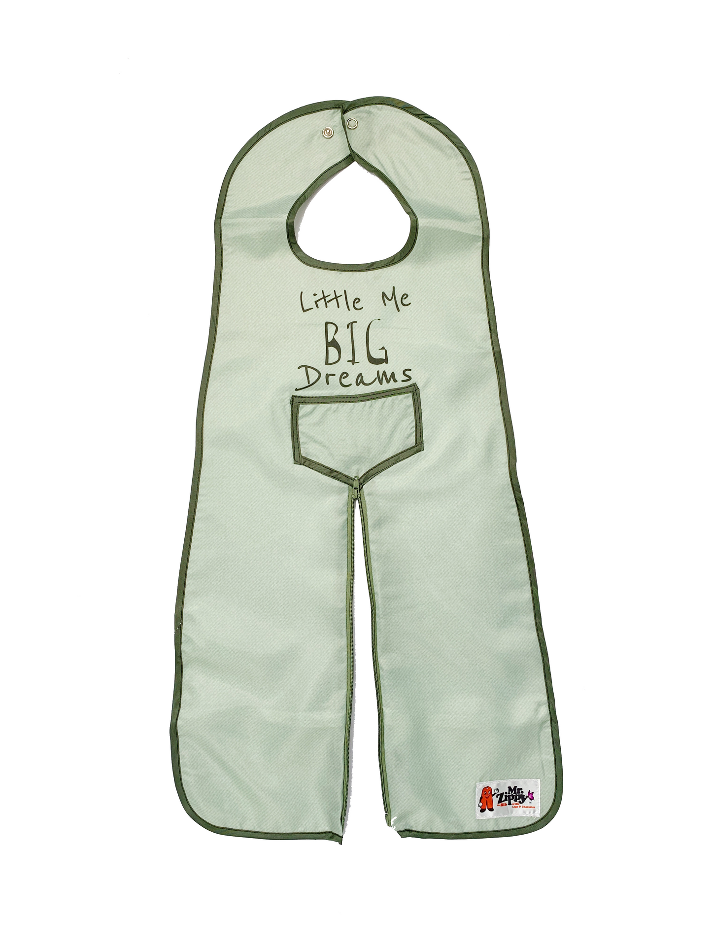 Mr. Zippy Bib - Sage Green Denim Little Me Big Dreams