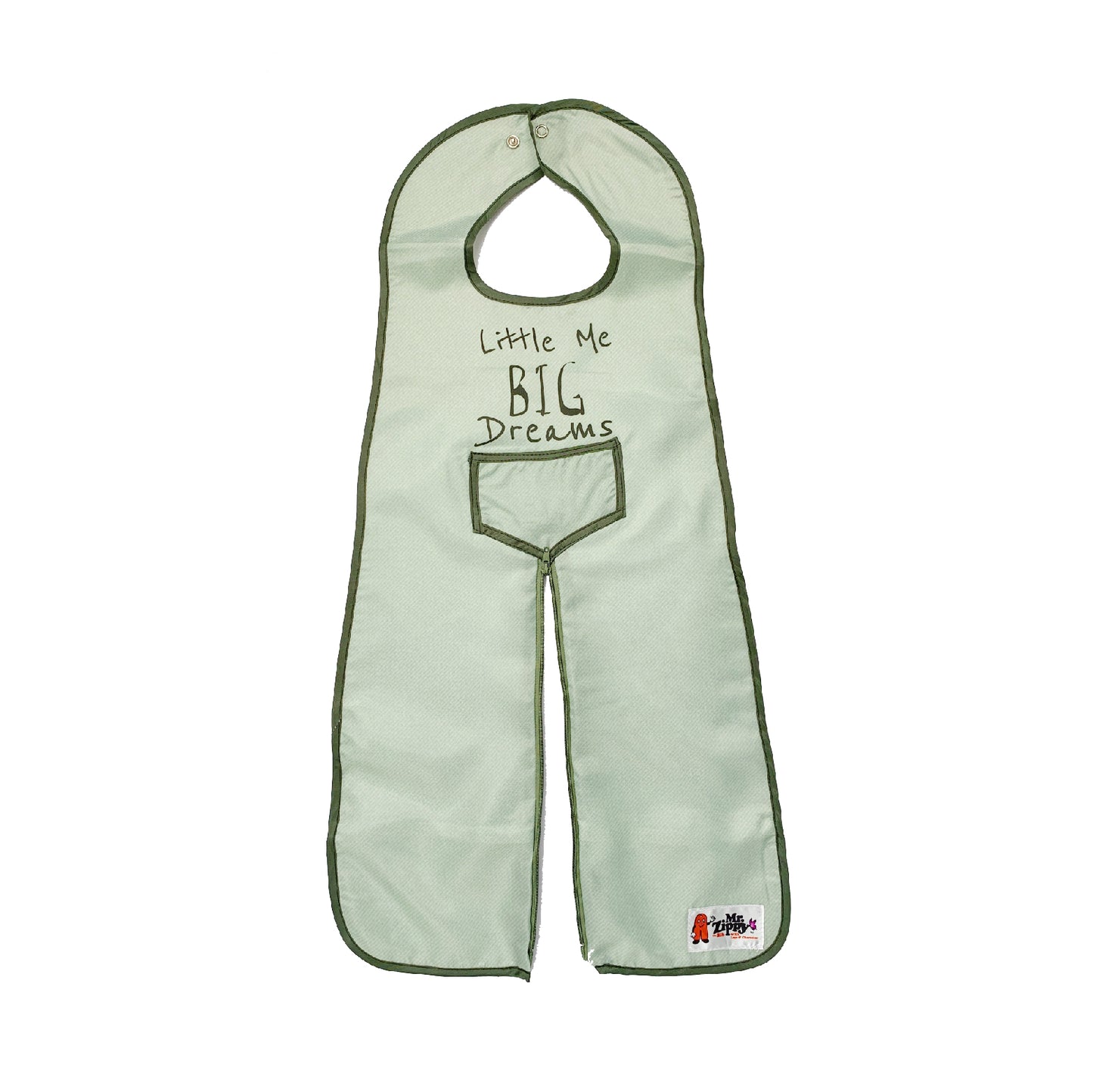 Mr. Zippy Bib - Sage Green Denim Little Me Big Dreams