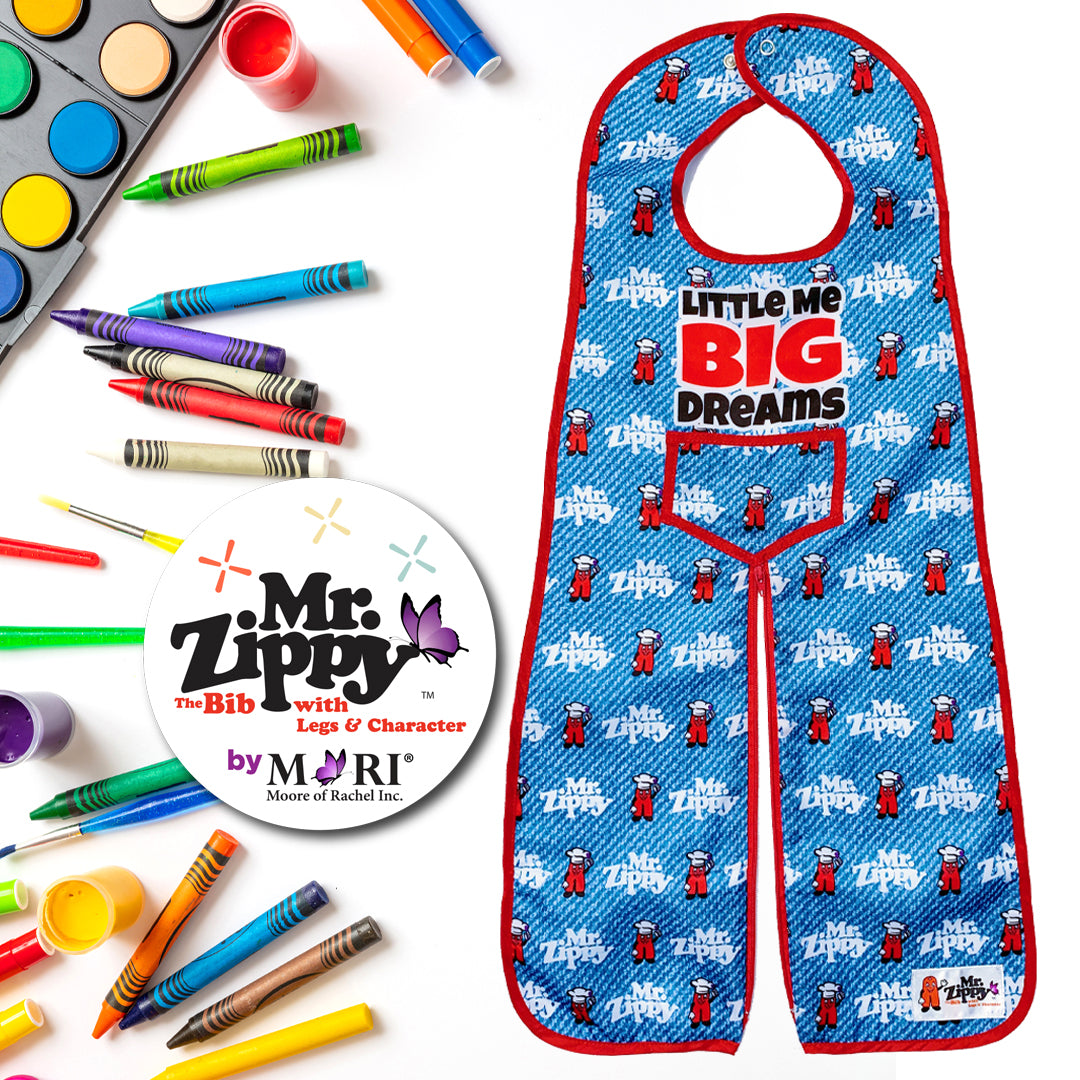 Mr. Zippy Bib - Blue Denim Little Me Big Dreams